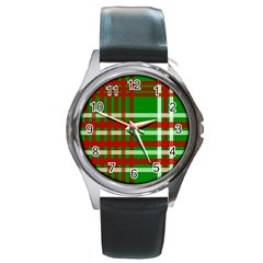 Christmas Colors Red Green White Round Metal Watch by Nexatart