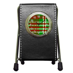 Christmas Colors Red Green White Pen Holder Desk Clocks by Nexatart