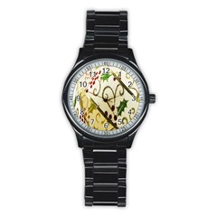 Christmas Ribbon Background Stainless Steel Round Watch by Nexatart