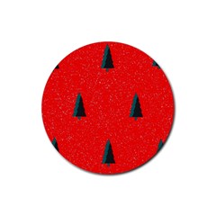 Christmas Time Fir Trees Rubber Round Coaster (4 Pack)  by Nexatart