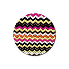 Colorful Chevron Pattern Stripes Rubber Round Coaster (4 Pack)  by Nexatart