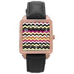 Colorful Chevron Pattern Stripes Rose Gold Leather Watch  by Nexatart