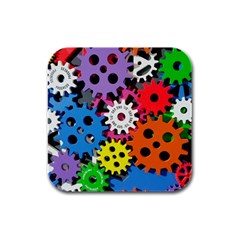 Colorful Toothed Wheels Rubber Square Coaster (4 Pack)  by Nexatart