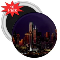 Dallas Texas Skyline Dusk 3  Magnets (10 Pack)  by Nexatart