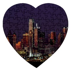 Dallas Texas Skyline Dusk Jigsaw Puzzle (heart) by Nexatart