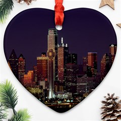 Dallas Texas Skyline Dusk Heart Ornament (two Sides) by Nexatart