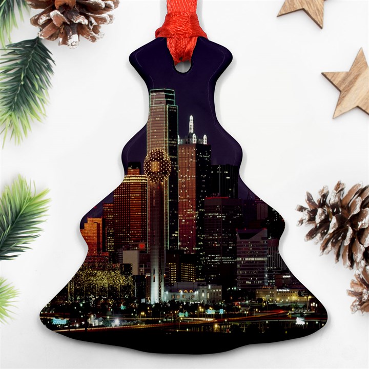 Dallas Texas Skyline Dusk Christmas Tree Ornament (Two Sides)