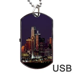 Dallas Texas Skyline Dusk Dog Tag Usb Flash (two Sides) by Nexatart