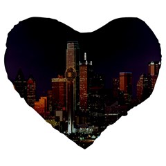 Dallas Texas Skyline Dusk Large 19  Premium Heart Shape Cushions by Nexatart