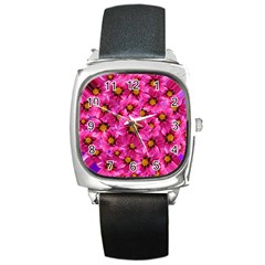 Dahlia Flowers Pink Garden Plant Square Metal Watch by Nexatart