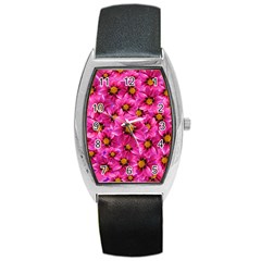 Dahlia Flowers Pink Garden Plant Barrel Style Metal Watch by Nexatart