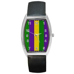 Mardi Gras Striped Pattern Barrel Style Metal Watch by dflcprints