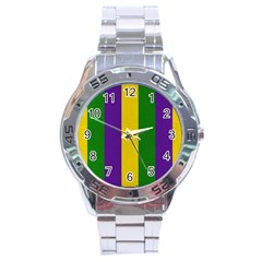 Mardi Gras Striped Pattern Stainless Steel Analogue Watch by dflcprints