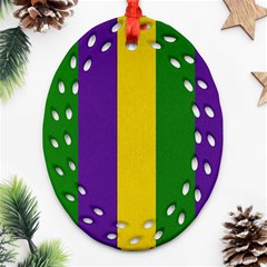 Mardi Gras Striped Pattern Oval Filigree Ornament (two Sides) by dflcprints