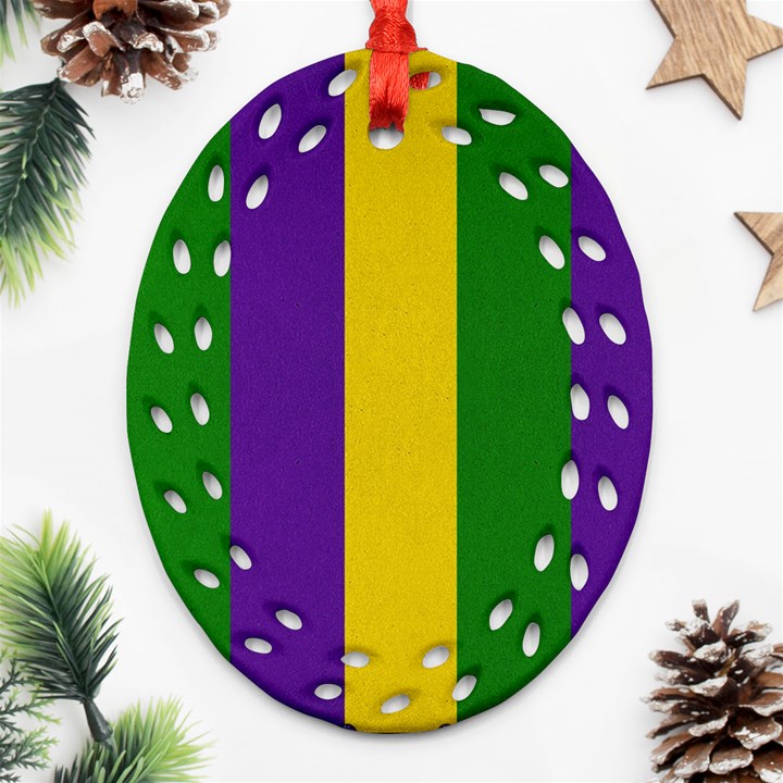 Mardi Gras Striped Pattern Oval Filigree Ornament (Two Sides)