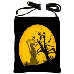 Death Haloween Background Card Shoulder Sling Bags by Nexatart