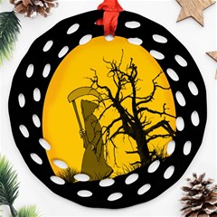 Death Haloween Background Card Ornament (round Filigree) by Nexatart