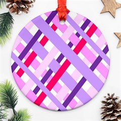 Diagonal Gingham Geometric Round Ornament (two Sides) by Nexatart