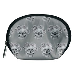 Grey Floral Skull Sketch Cushion Accessory Pouches (medium)  by Coralascanbe