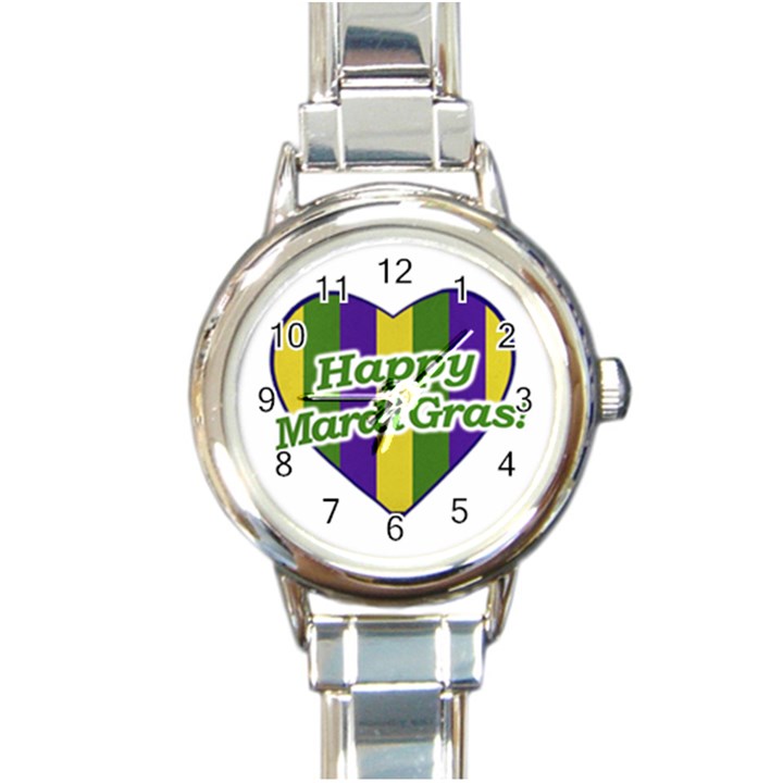 Happy Mardi Gras Logo Round Italian Charm Watch