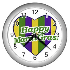 Happy Mardi Gras Logo Wall Clocks (silver)  by dflcprints