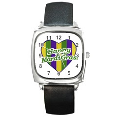 Happy Mardi Gras Logo Square Metal Watch by dflcprints