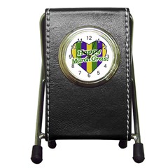 Happy Mardi Gras Logo Pen Holder Desk Clocks by dflcprints