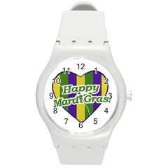 Happy Mardi Gras Logo Round Plastic Sport Watch (m) by dflcprints