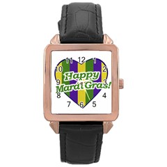 Happy Mardi Gras Logo Rose Gold Leather Watch  by dflcprints