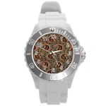 Persian Silk Brocade Round Plastic Sport Watch (L) Front