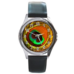 Peacock Feather Eye Round Metal Watch