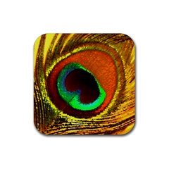 Peacock Feather Eye Rubber Coaster (square)  by Nexatart