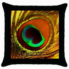 Peacock Feather Eye Throw Pillow Case (black) by Nexatart