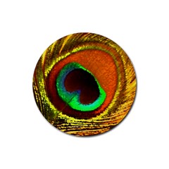 Peacock Feather Eye Rubber Round Coaster (4 pack) 