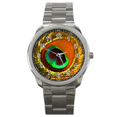 Peacock Feather Eye Sport Metal Watch by Nexatart