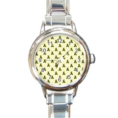 Leaf Pattern Green Wallpaper Tea Round Italian Charm Watch by Nexatart