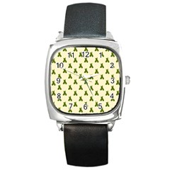 Leaf Pattern Green Wallpaper Tea Square Metal Watch by Nexatart