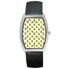 Leaf Pattern Green Wallpaper Tea Barrel Style Metal Watch by Nexatart