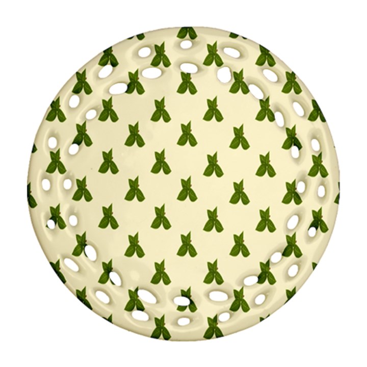 Leaf Pattern Green Wallpaper Tea Round Filigree Ornament (Two Sides)