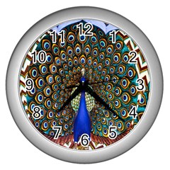 The Peacock Pattern Wall Clocks (silver)  by Nexatart