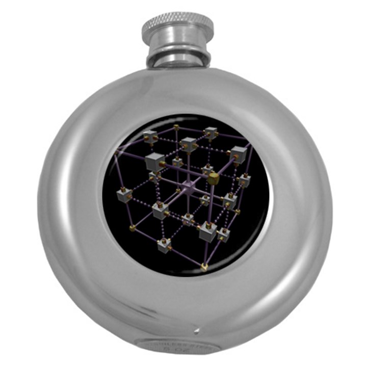 Grid Construction Structure Metal Round Hip Flask (5 oz)