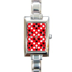 Red & Black Polka Dot Pattern Rectangle Italian Charm Watch by Nexatart