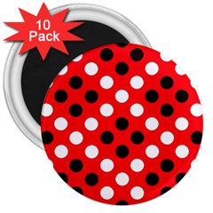 Red & Black Polka Dot Pattern 3  Magnets (10 Pack)  by Nexatart