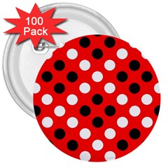 Red & Black Polka Dot Pattern 3  Buttons (100 Pack)  by Nexatart