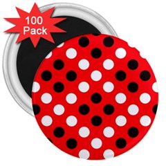 Red & Black Polka Dot Pattern 3  Magnets (100 Pack)