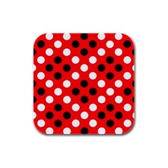 Red & Black Polka Dot Pattern Rubber Square Coaster (4 Pack)  by Nexatart