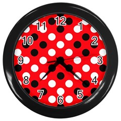 Red & Black Polka Dot Pattern Wall Clocks (black) by Nexatart