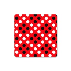 Red & Black Polka Dot Pattern Square Magnet