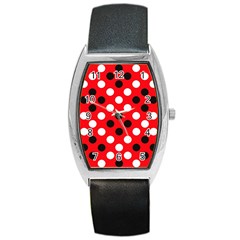 Red & Black Polka Dot Pattern Barrel Style Metal Watch by Nexatart