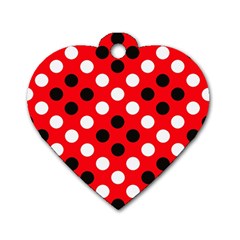 Red & Black Polka Dot Pattern Dog Tag Heart (one Side) by Nexatart